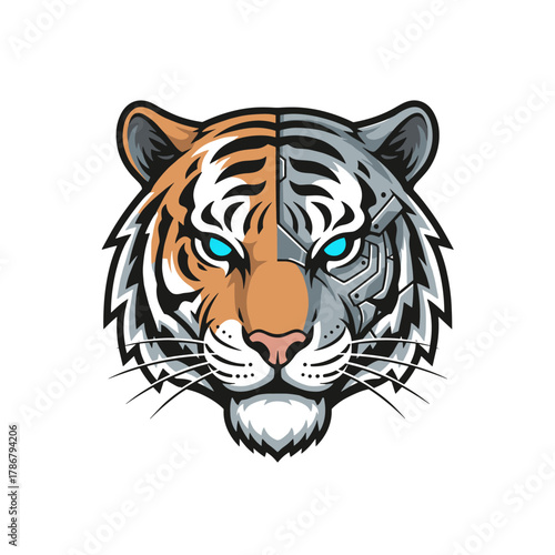 Kepala harimau vektor potret margasatwa liar dengan garis-garis hitam dan mata tajam untuk ilustrasi kucing besar berbahaya