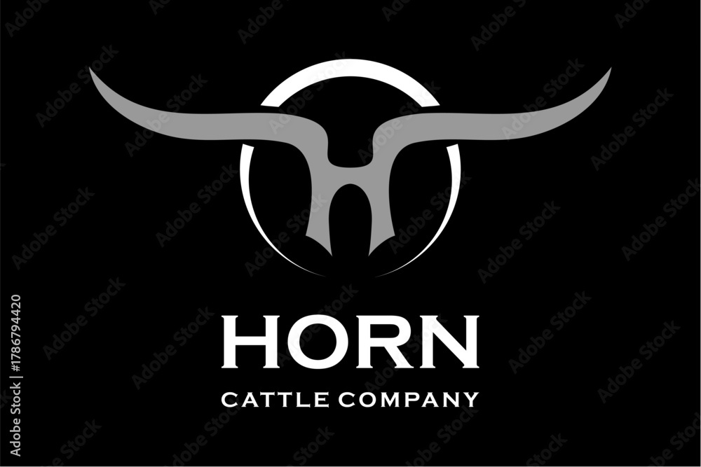 Fototapeta premium Stylized Bull Horns Logo with Company Name Horn Cattle Company.