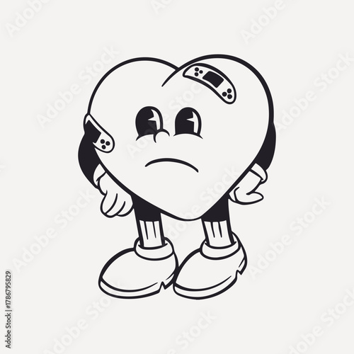 Heart character, retro line illustration vector