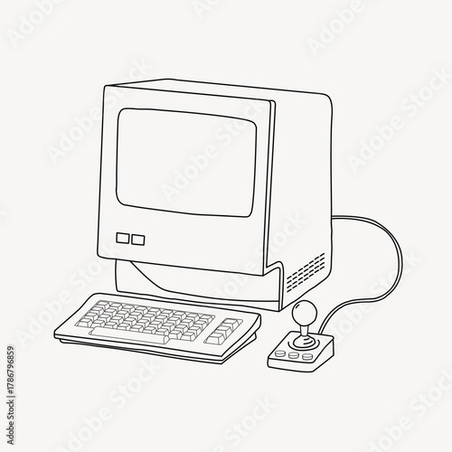 Vintage computer line art vector