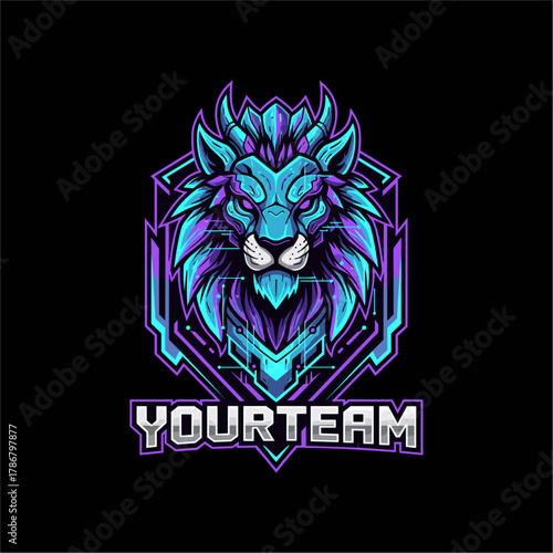 Vektor ilustrasi tato singa kepala abstrak simbol raja hewan liar gotik tengkorak desain seni