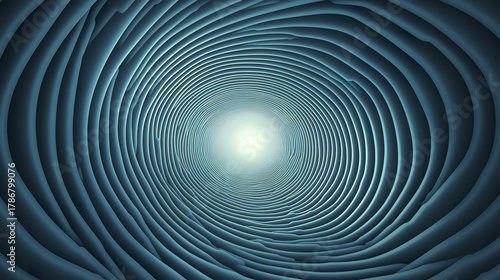 Fototapeta Naklejka Na Ścianę i Meble -  Futuristic blue tunnel with concentric circular layers and radiant light at center, creating mesmerizing and dynamic visual effect with smooth curved lines