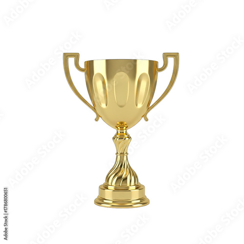 Golden Trophy With Two Handles And Intricate Stem On A Black Background Isolated Clean Studio Shot