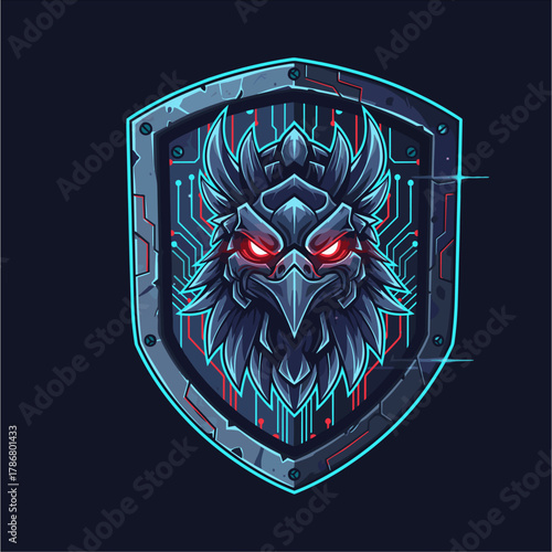 Tameng vektor ilustrasi perisai dengan sayap dan pedang emas antik, lambang desain ikon heraldik militer kerajaan