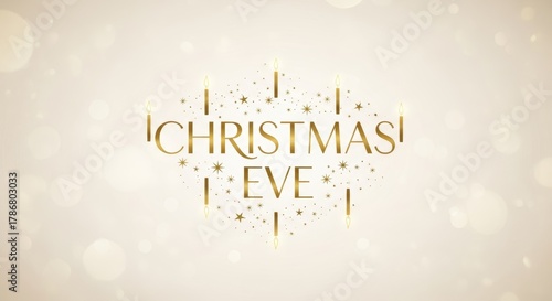 Elegant Christmas Eve greeting typography with golden lights and sparkle on soft background, luxury holiday celebration design