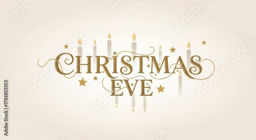 Classic Christmas Eve typography with decorative stars on warm neutral background, festive holiday greeting design
