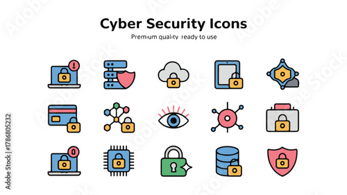 Flat design cybersecurity icons with locks and shields vector