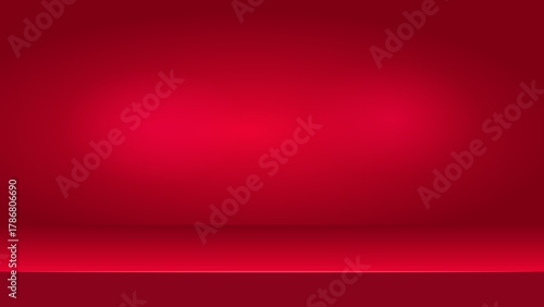 Luxury Red Studio Background with Central Spotlight.Empty Stage Mockup.