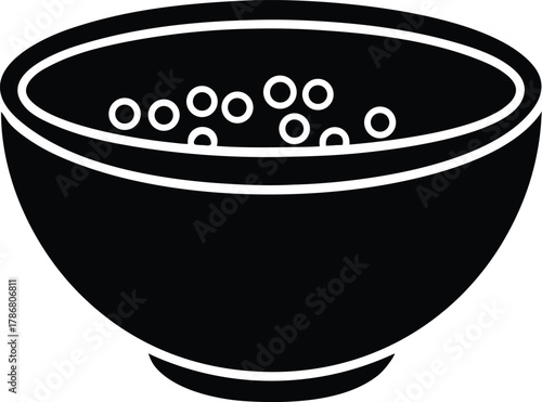 Simple cereal bowl icon with spoon and grains