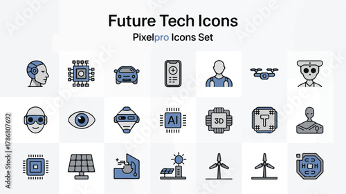 Futuristic technology symbols and icons artificial intelligence robot