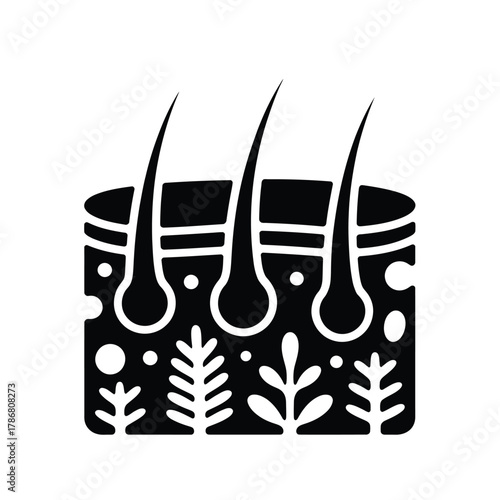 Stylized illustration of hair follicles and plant roots in soil
