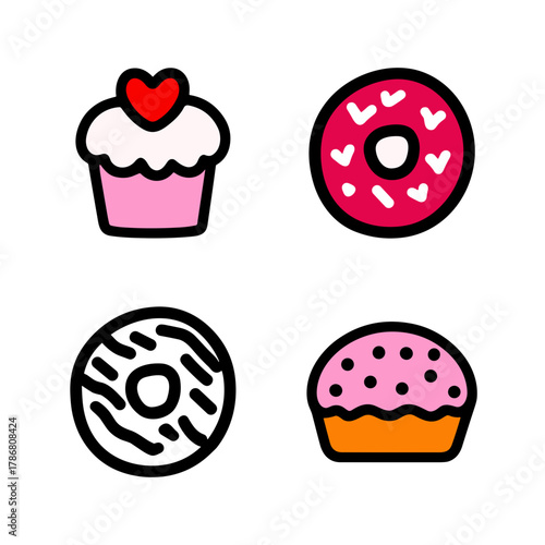 set of cupcakes and donuts