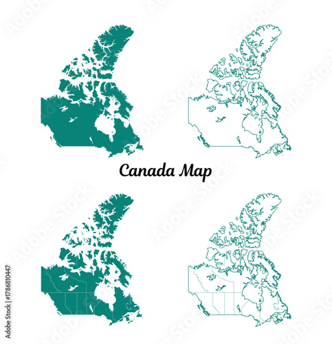 Teal Canada Map Outlines on White Background Geopolitical Design