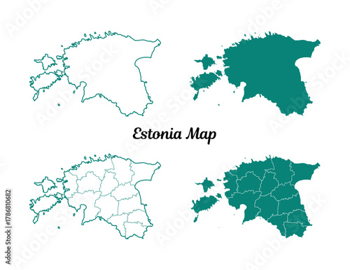 Four Teal Estonian Map Illustrations on White Background