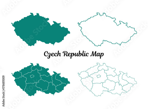 Teal Czech Republic Map on White Background Four Variations