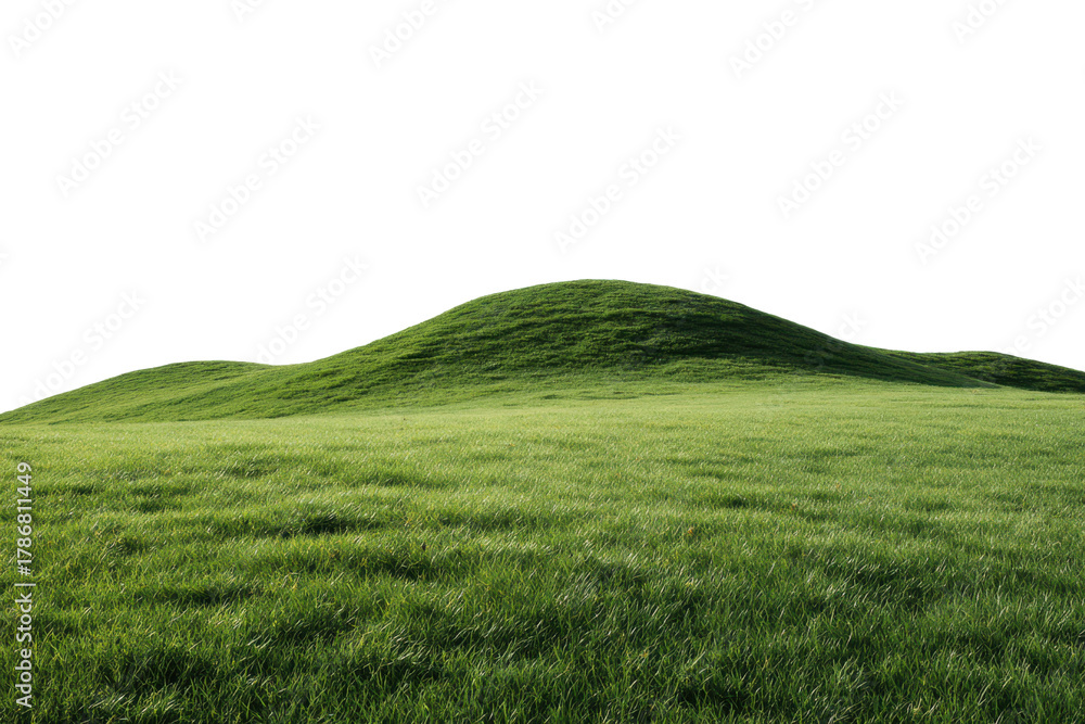 Obraz premium Rolling green grass hills against a solid black background landscape, Png, Isolated on Transparent Background, Cut Out