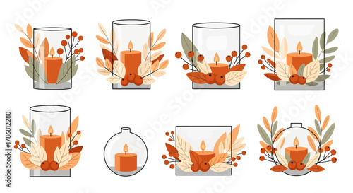 Autumnal Candles Cozy Candle Arrangements with Fall Foliage and Berries