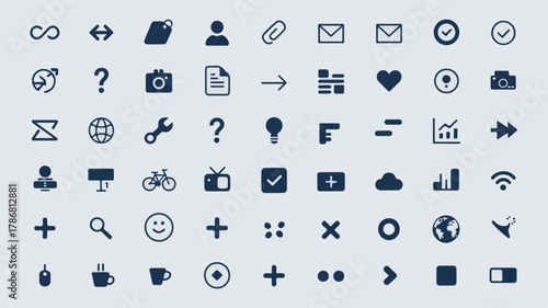 Minimalist dark blue icons collection for digital interfaces vector