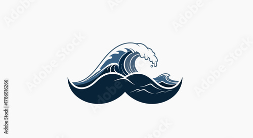 Stylized illustration of a large ocean wave with white foam cresting over smaller waves.