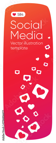 Social media like icon concept. Comment and Follower. Vertical banner format with many heart. Vector illustration.