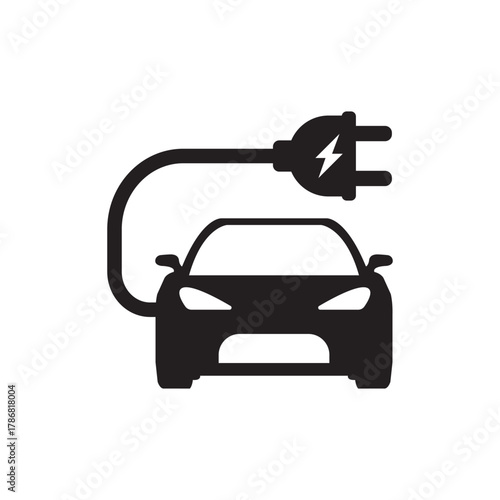 Electric car icon. EV. Electric vehicle. Charging station. Vector icon isolated on white background.