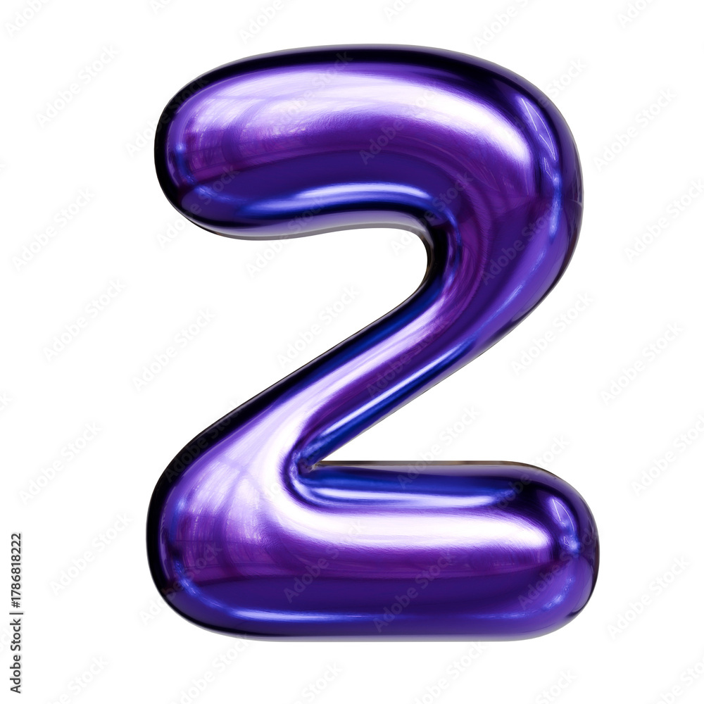 Naklejka premium Alphabet number and symbol 3d word render Purple Chrome Glossy Tubular Symbol