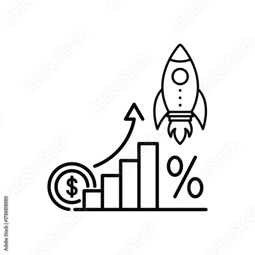 boost sales icon, percentage cost growth, increase fund mutual, fast rise up business, economic profit, financial chart, investment cashback, thin line symbol - editable stroke vector illustration