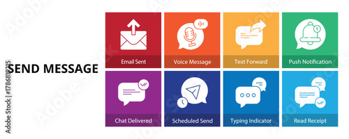 Send Message Glyph Solid Banner Web Icon Set Vector Illustration