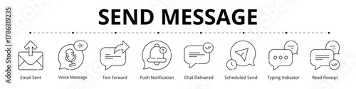 Send Message Line Banner Web Icon Set Vector Illustration
