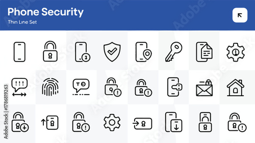 Phone security thin line icons collection lock unlock