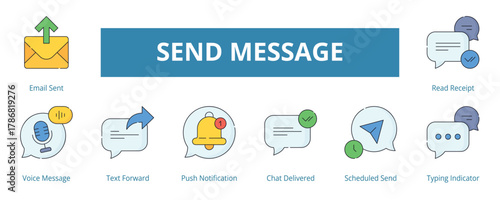 Send Message Lineal Color Banner Web Icon Set Vector Illustration