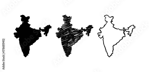 India map hand drawn Sketch background vector, India freehand Sketch map, vintage hand drawn map.