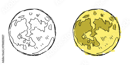 Grunge Sketch Handdrawn Moon Vector Ideal for space, night sky, mystic, and expressive designs that require a raw, distressed, or artistic grunge style.