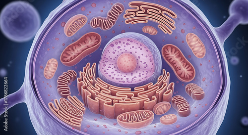 3D scientific illustration cross-section healthy human cell organelles microscopic view