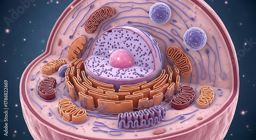 3D scientific illustration cross-section healthy human cell organelles microscopic view