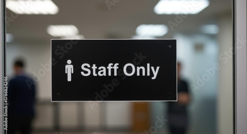 A clear sign stating 'Staff Only' on a glass door indicating restricted access personnel area