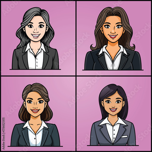 Professional businesswomen portraits with diverse hairstyles