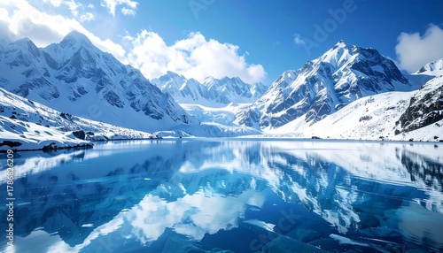 Wallpaper Mural A serene winter scene with snowy mountains and pristine blue water Torontodigital.ca