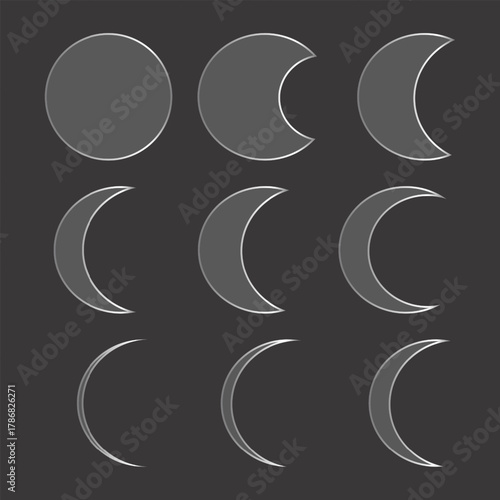 Moon phases showing its various stages on a dark gray background present in the image