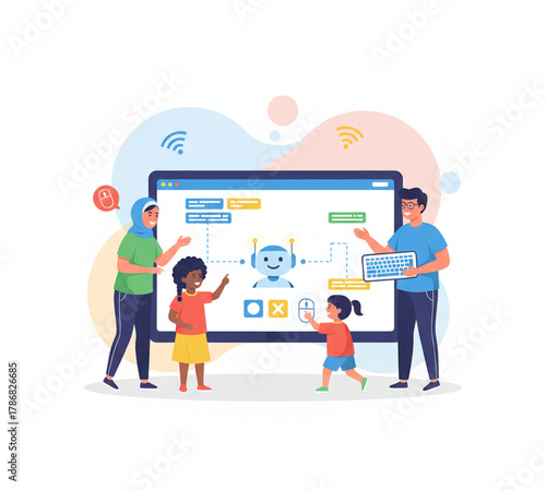 Family Engaged in Educational Tech, Learning About Robotics Together