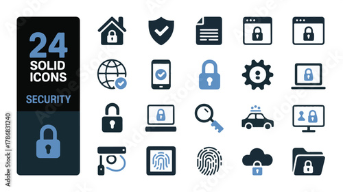 Security icons collection lock shield house internet phone document browser computer vector