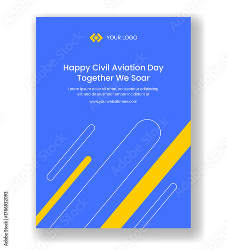 Flat Cartoon Hand Drawn Templates Illustration For International Civil Aviation Day Vertical Poster Design
