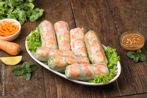 Vietnamese spring roll or Lumpia Vietnam, is a typical Vietnamese dish in the form of a thin roll of rice paper filled with various fresh ingredients such as vegetables, spices, and also meat or shrim