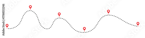 Dotted path with location points icon. isolated on white background. Travel vector icon. Vector illustration.	