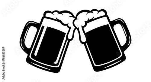 Beer mugs clinking vector illustration