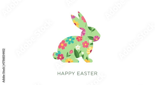 Happy Easter Floral Bunny Silhouette - Celebrate Spring with a Colorful and Festive Design
