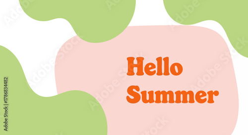 Hello Summer A Colorful and Playful Design with Green and Pink Accents for a Warm Greeting
