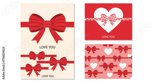 Elegant Valentine's Day Design Elements Red Bows, Ribbons, and Heart-Shaped Decorations