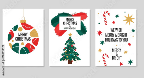 Festive Christmas Card Designs with Tree, Ornament, and Candy Canes