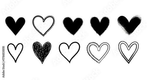 Collection of Black and White Heart Designs for Valentine's Day and Love Themes